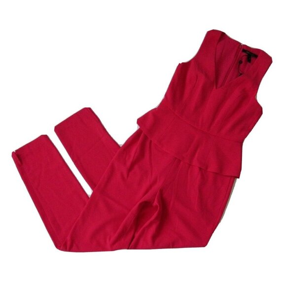 NWT BCBG MaxAzria Cerys in Lipstick Red Crepe Slim Leg Peplum Jumpsuit 8 x 30